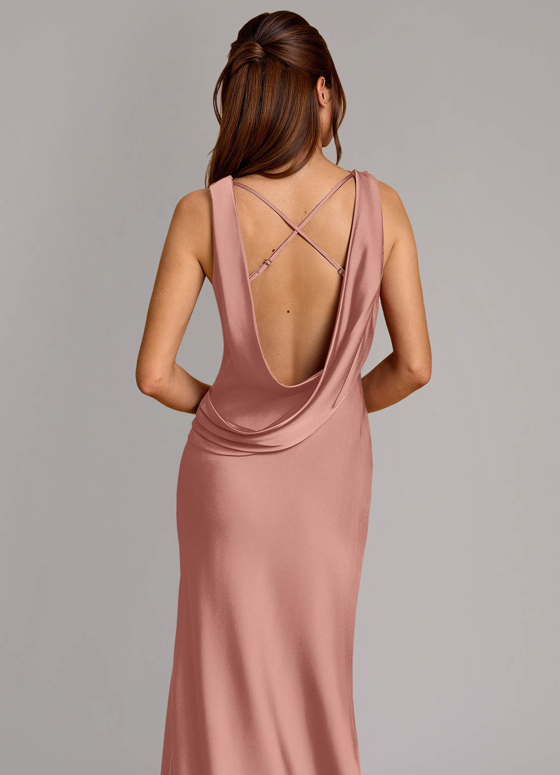 Cheryl Mermaid Cowl-Neck Stretch Satin Bridesmaid Dress in Rosette