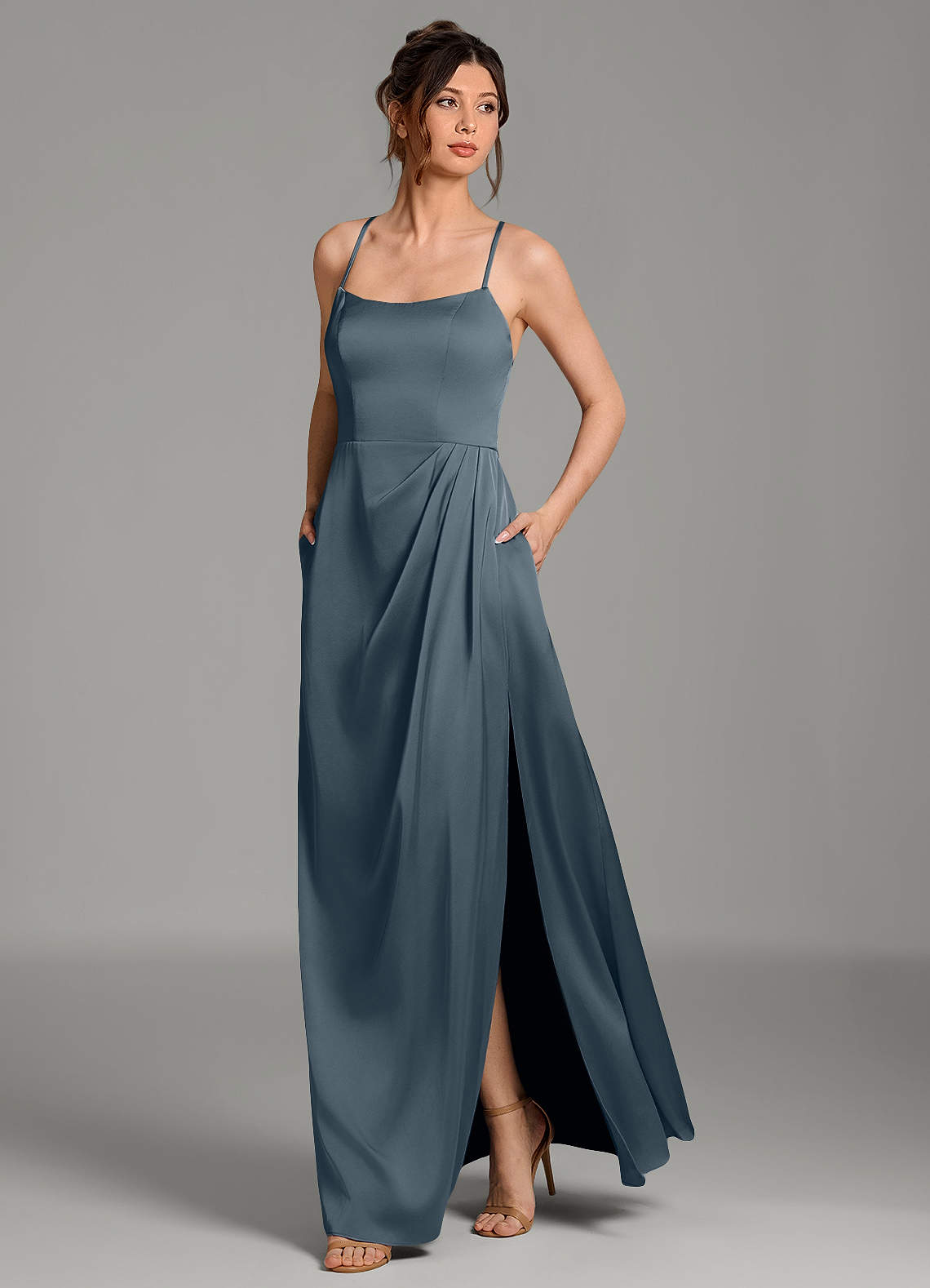 Frankie A-Line Scoop-Neck Stretch Satin Bridesmaid Dress in Twilight