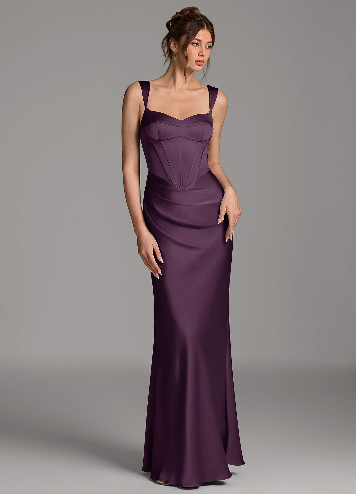 Mela Sheath Sweetheart Stretch Satin Bridesmaid Dress in Plum