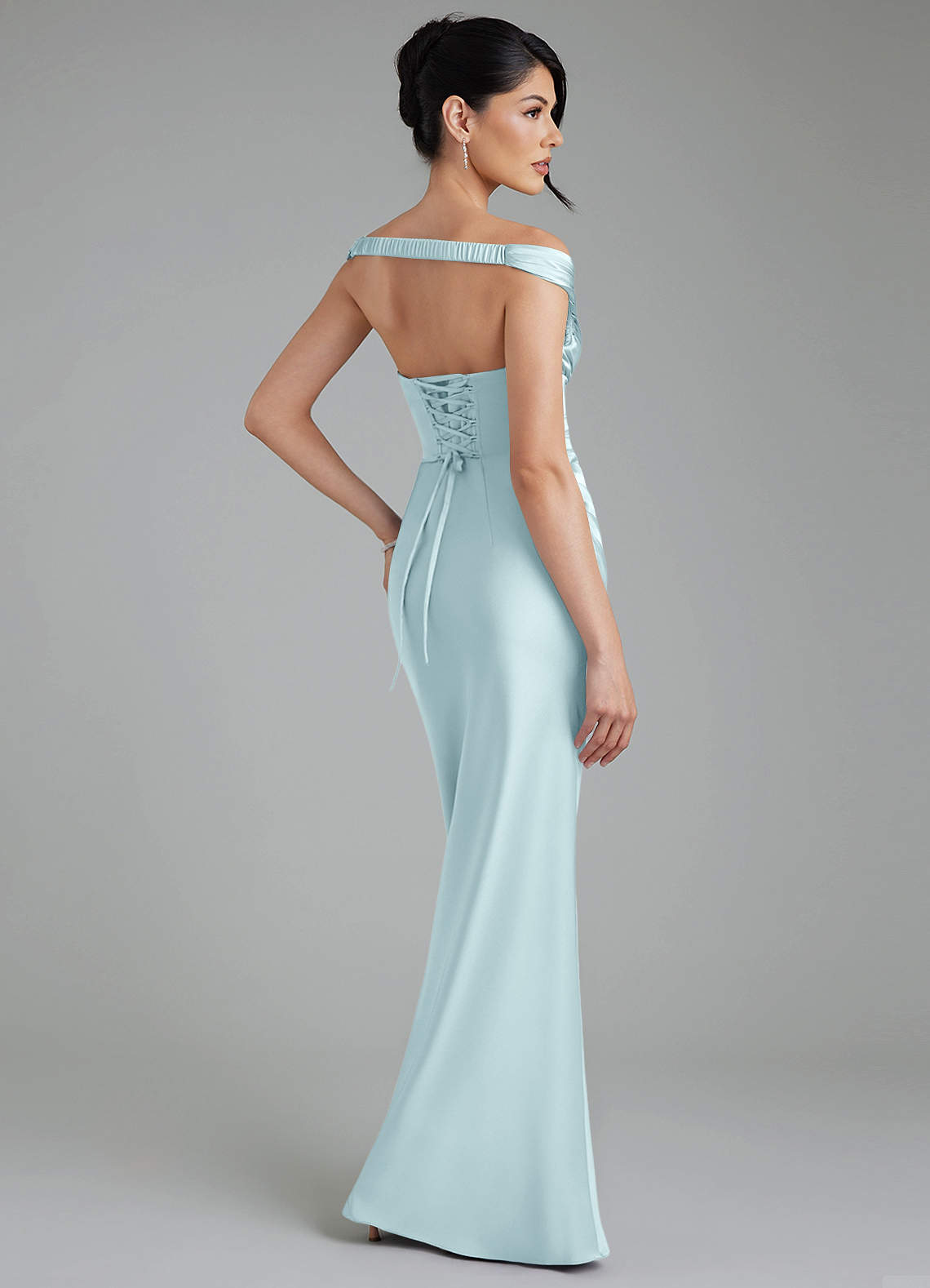 Stella Sheath V-Neck Stretch Satin Bridesmaid Dress in Cloud Blue