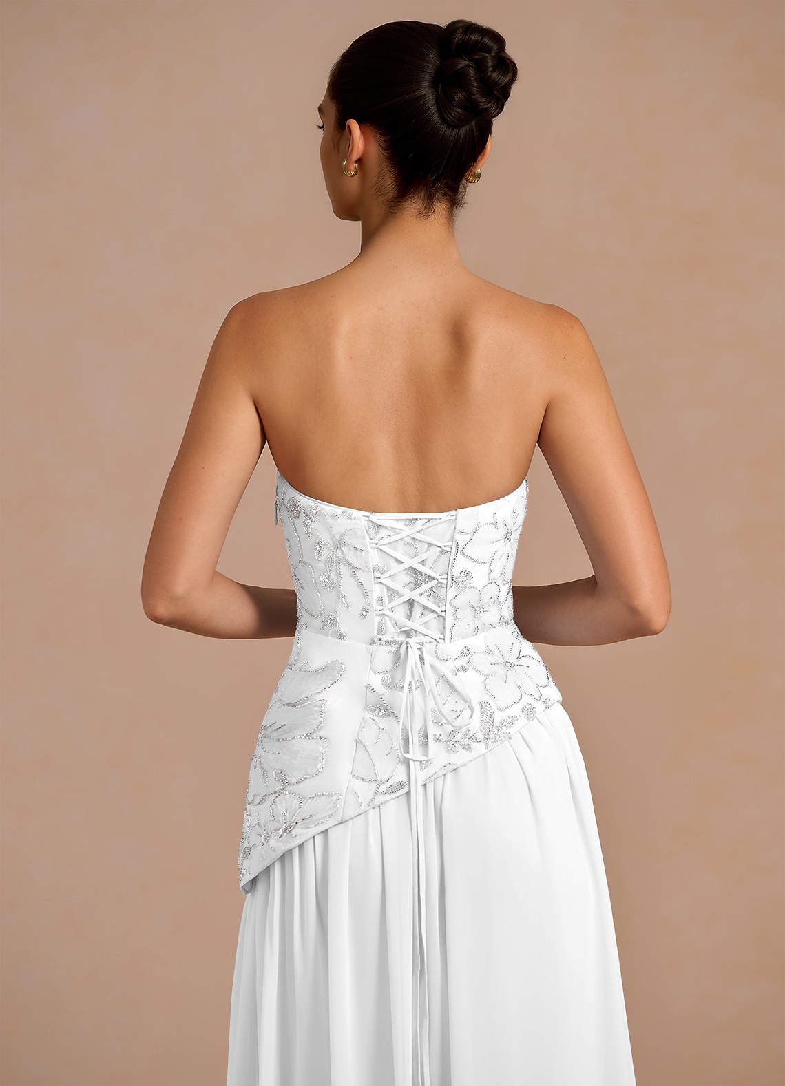 Galatea Sky Blue A-Line Floral Chiffon Evening Dress in White