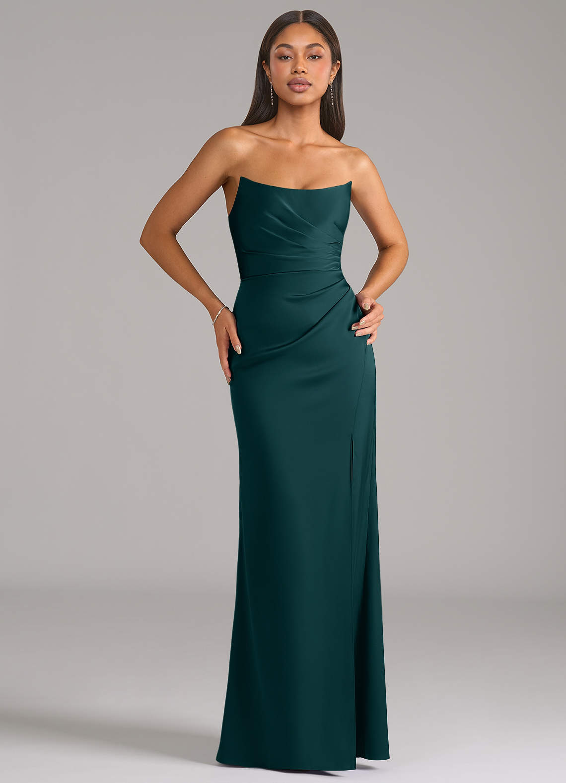 Marla Sheath Strapless Stretch Satin Bridesmaid Dress in Pine