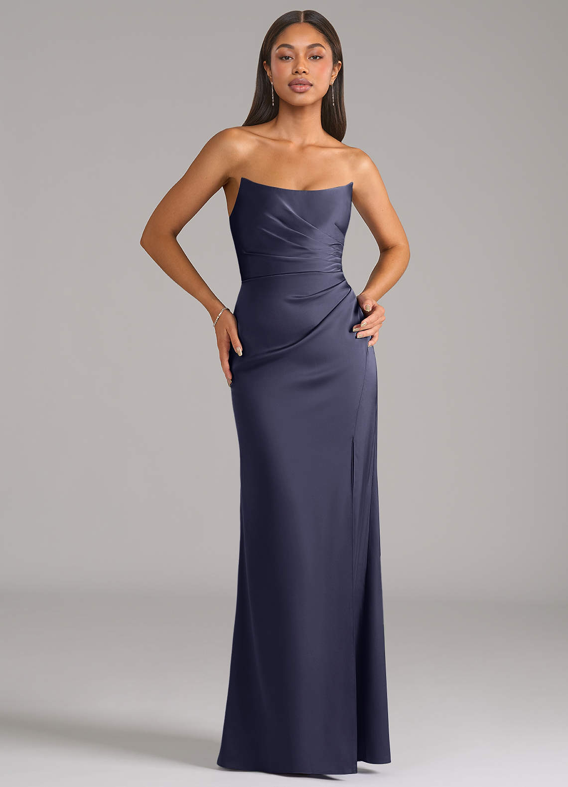 Marla Sheath Strapless Stretch Satin Bridesmaid Dress in Stormy