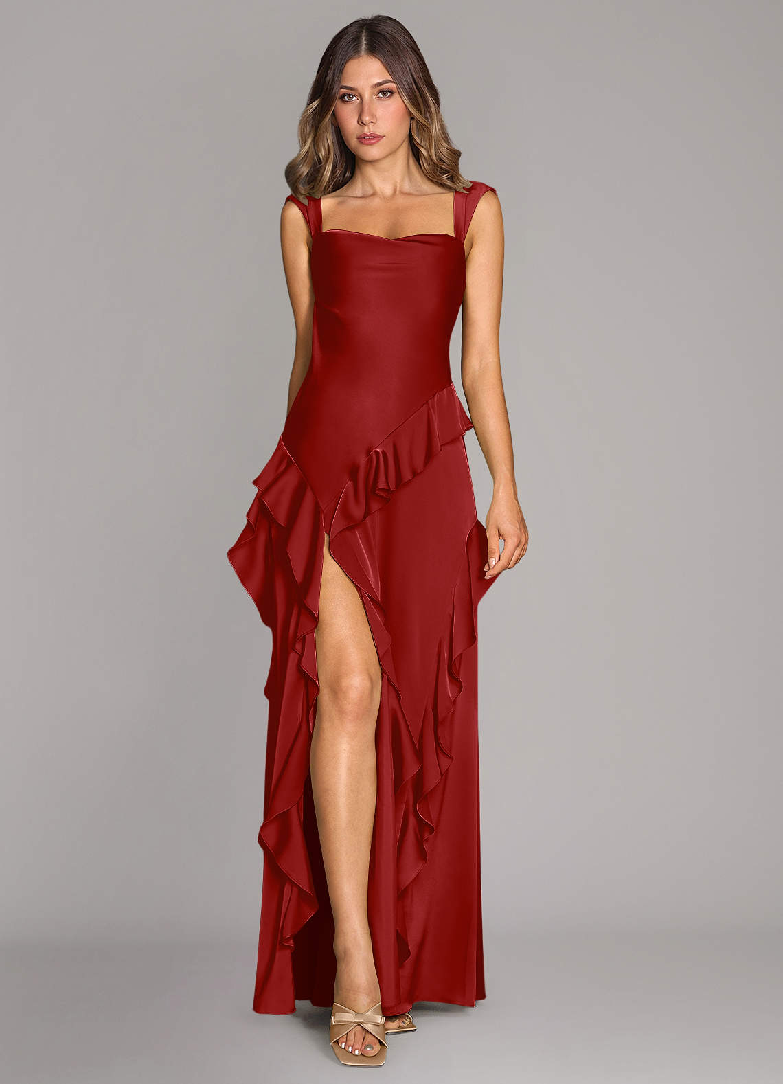 Sloane A-Line Sweetheart Stretch Satin Bridesmaid Dress in Pomegranate