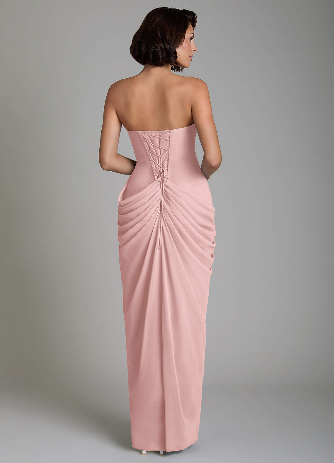 Nyra Sheath Strapless Chiffon Bridesmaid Dress in Powder Pink