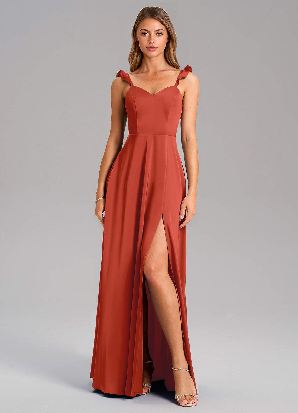Everett A-Line V-Neck Chiffon Bridesmaid Dress in Rust