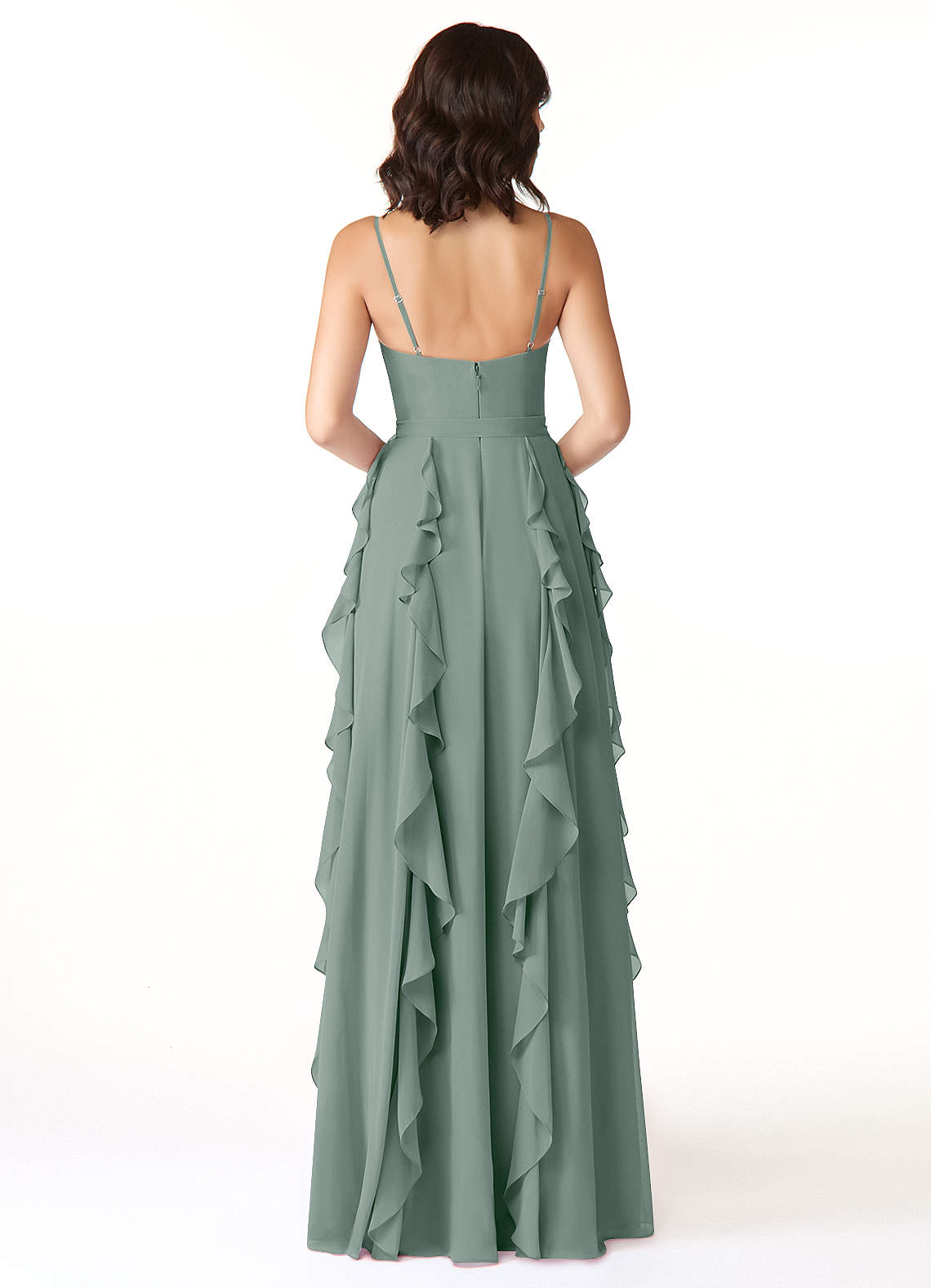 Peyton A-Line V-Neck Chiffon Bridesmaid Dress in Silver Sage