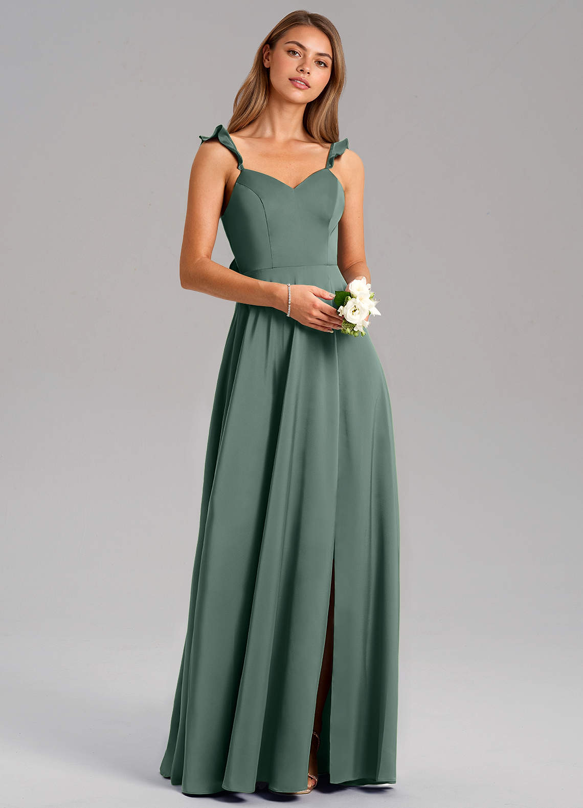 Everett A-Line V-Neck Chiffon Bridesmaid Dress in Sea Moss