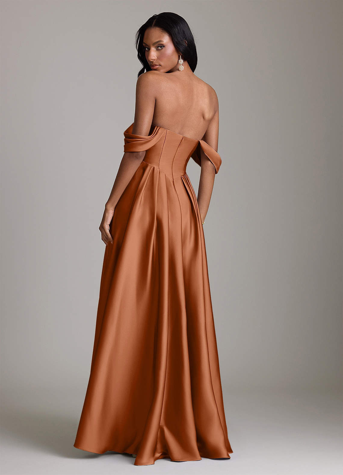Loisa A-Line Off-the-Shoulder Stretch Satin Bridesmaid Dress in Copper