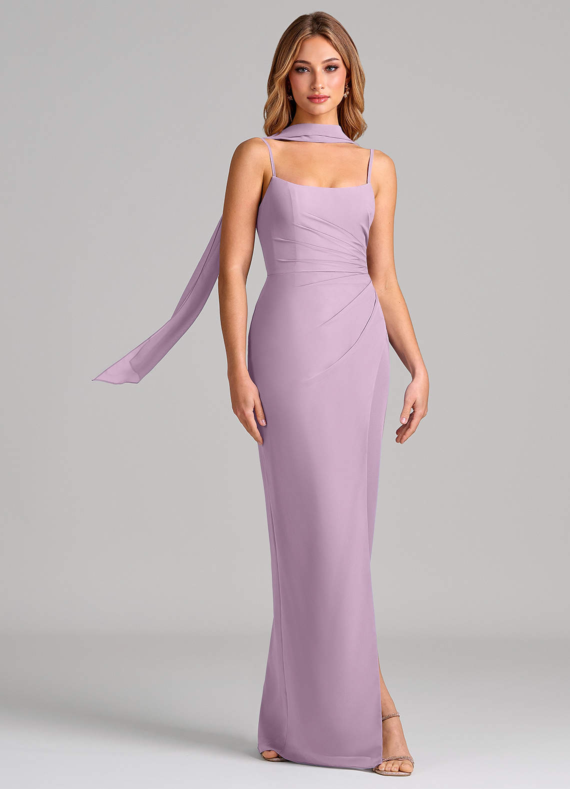 Calandra Sheath Scoop-Neck Chiffon Bridesmaid Dress in Wisteria