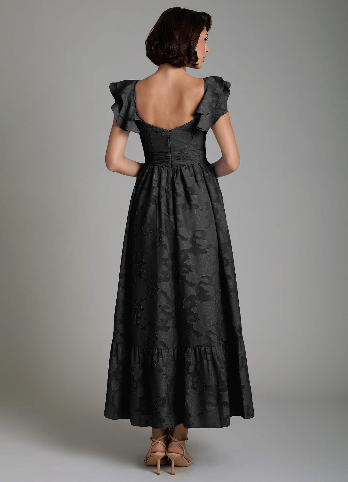 Anaya A-Line V-Neck Floral Burnout Bridesmaid Dress in black