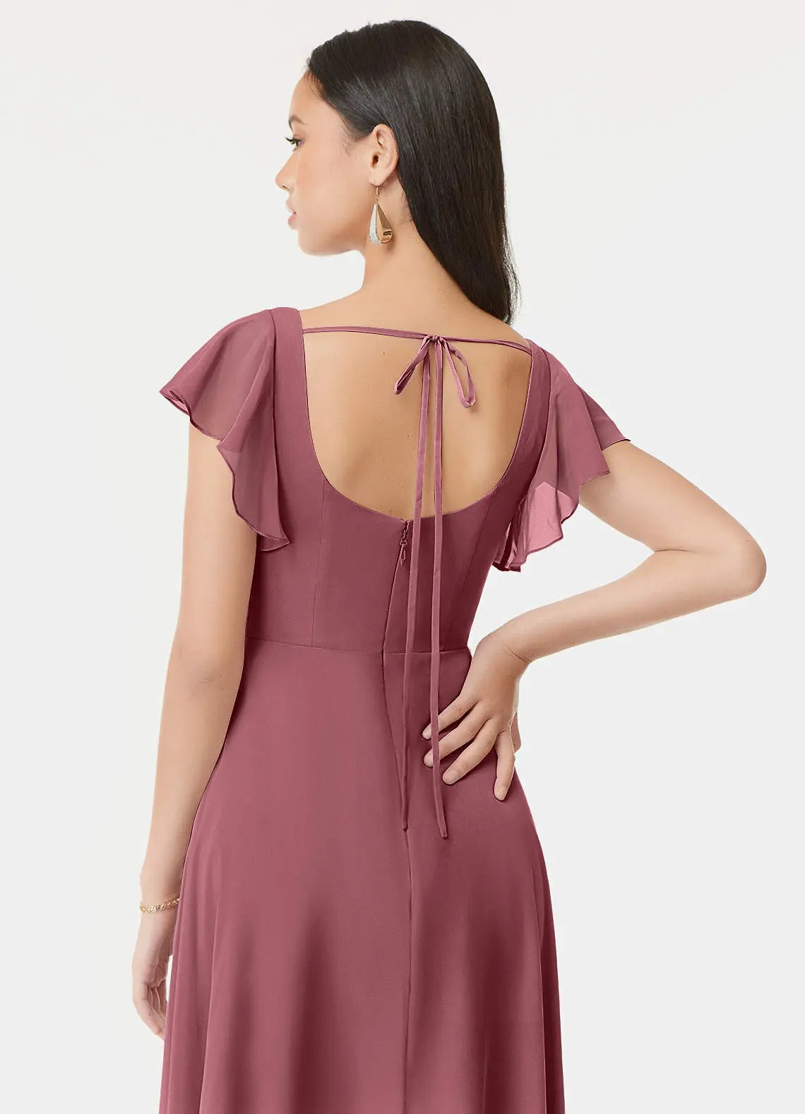 Bondi A-Line Square-Neck Chiffon Bridesmaid Dress in Desert Rose