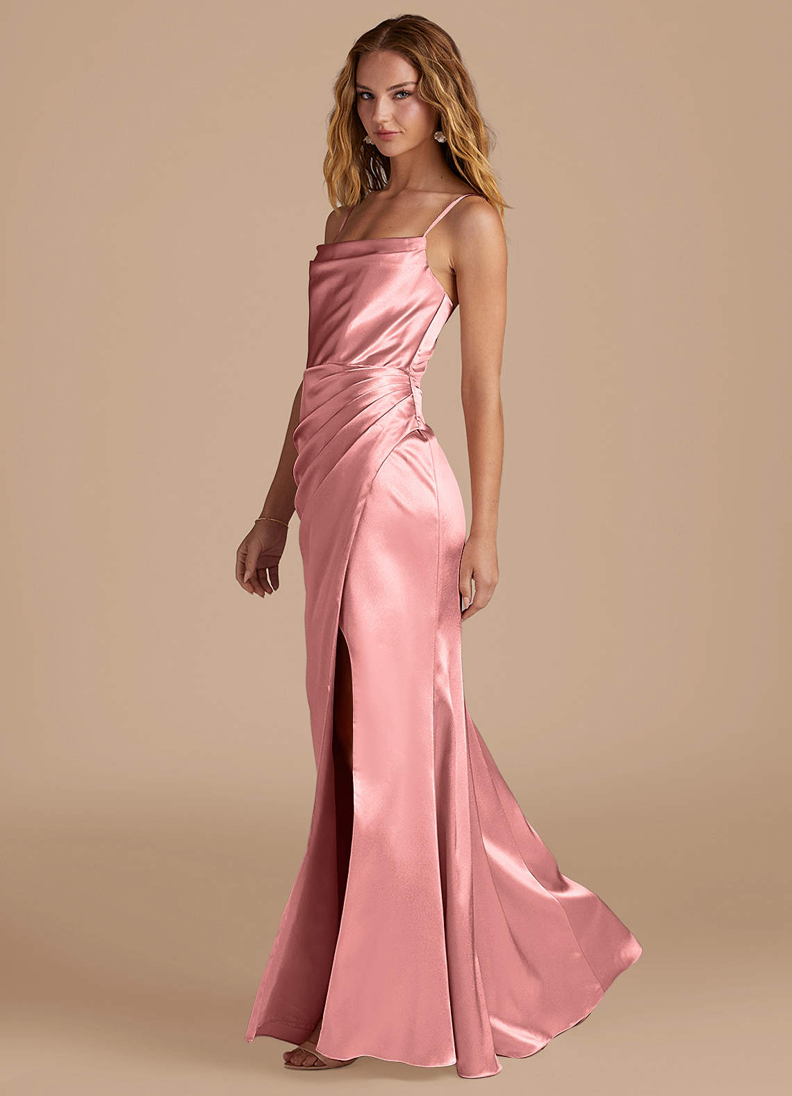 Marzia Mermaid Square-Neck Metallic Satin Bridesmaid Dress in Rosette