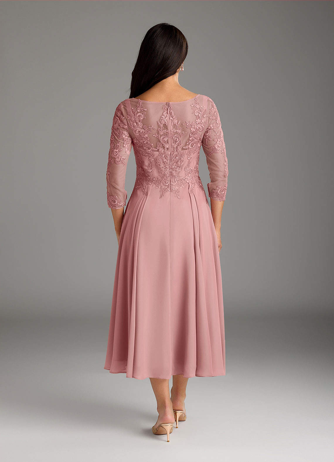 Marge A-Line Scoop-Neck Chiffon and Lace Mother of the Bride Dress in Dusty Rose