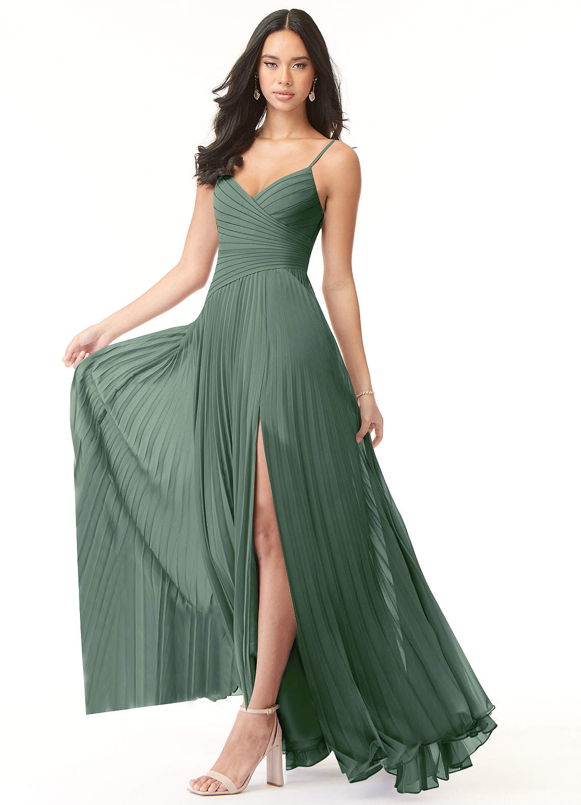 Vini A-Line V-Neck Chiffon Bridesmaid Dress in Eucalyptus
