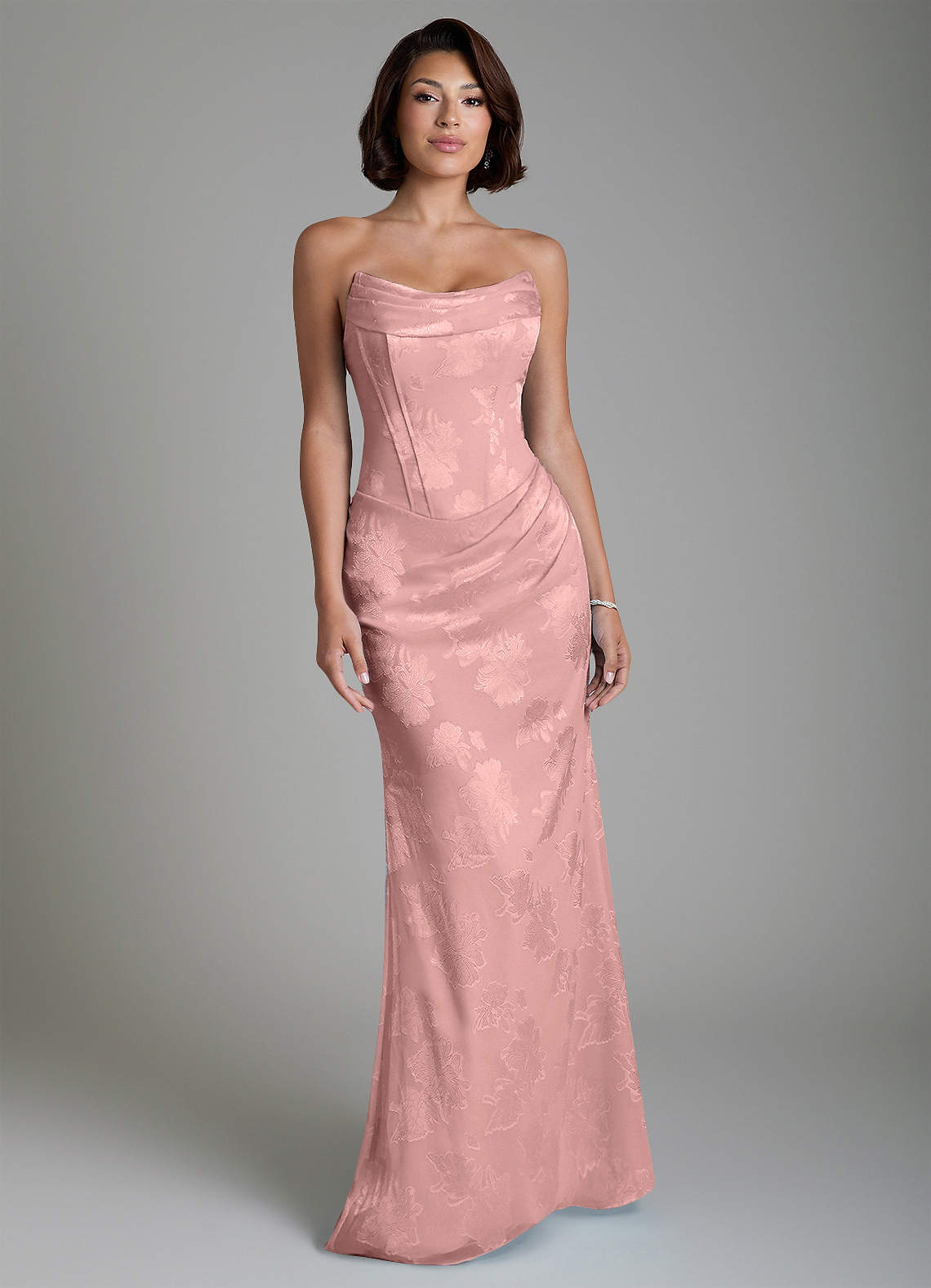 Ariah Mermaid Cowl-Neck Jacquard Bridesmaid Dress in Dusty Rose
