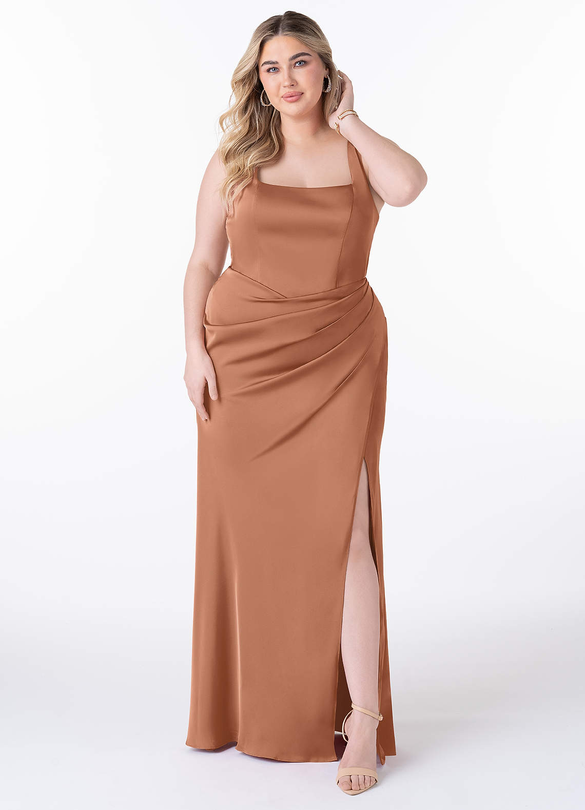 Mero Mermaid Square-Neck Stretch Satin Bridesmaid Dress in Bronzer