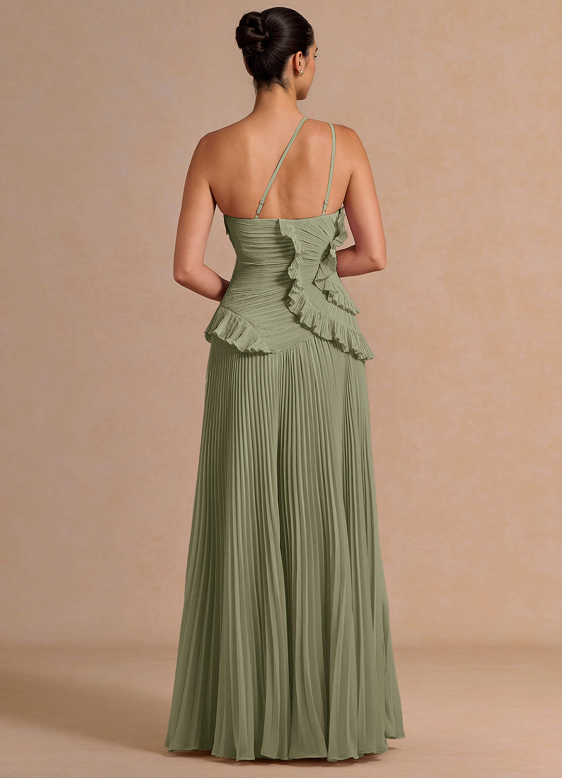Melody A-Line One-Shoulder Chiffon Evening Dress in Pistachio