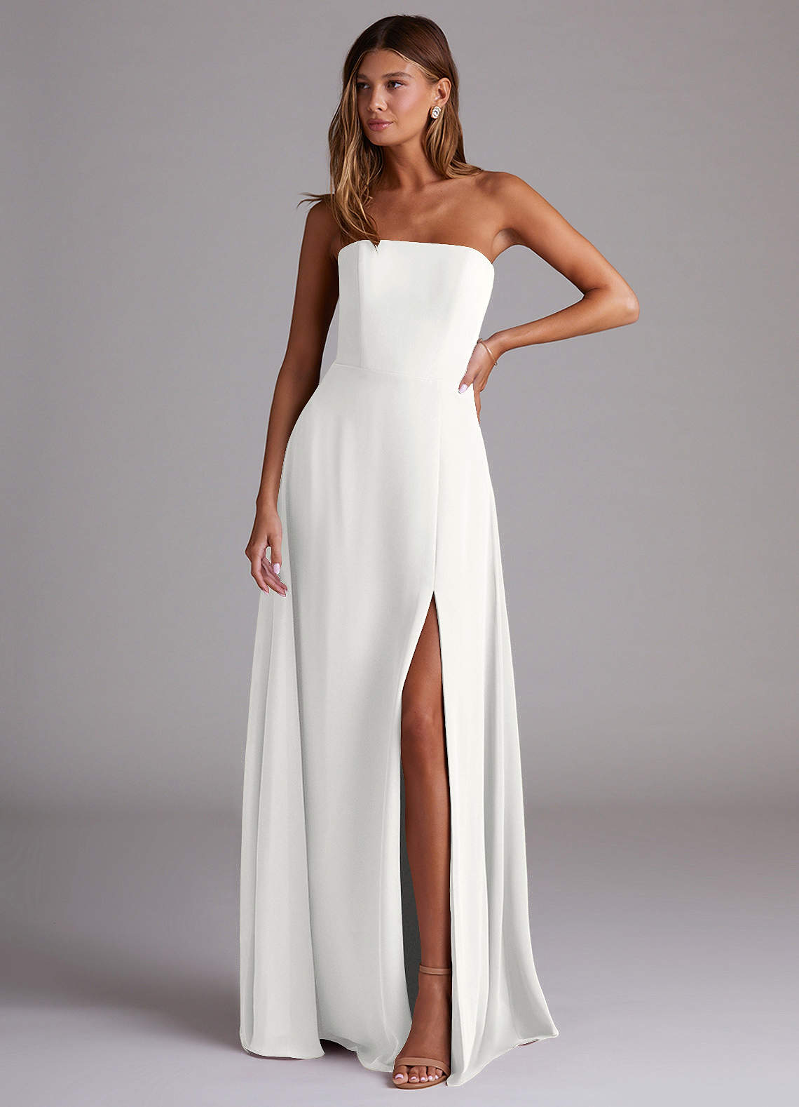 Wren A-Line Straight-Neck Chiffon Bridesmaid Dress in white