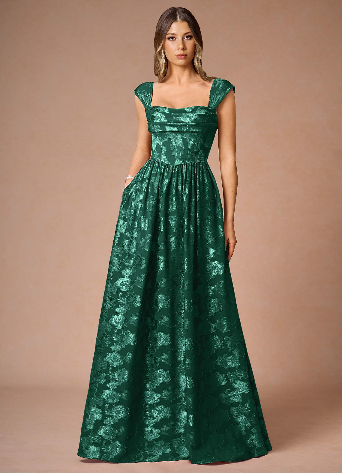 Hazel A-Line Cowl-Neck Fil Coupé Wedding Guest Dress in Hunter Green
