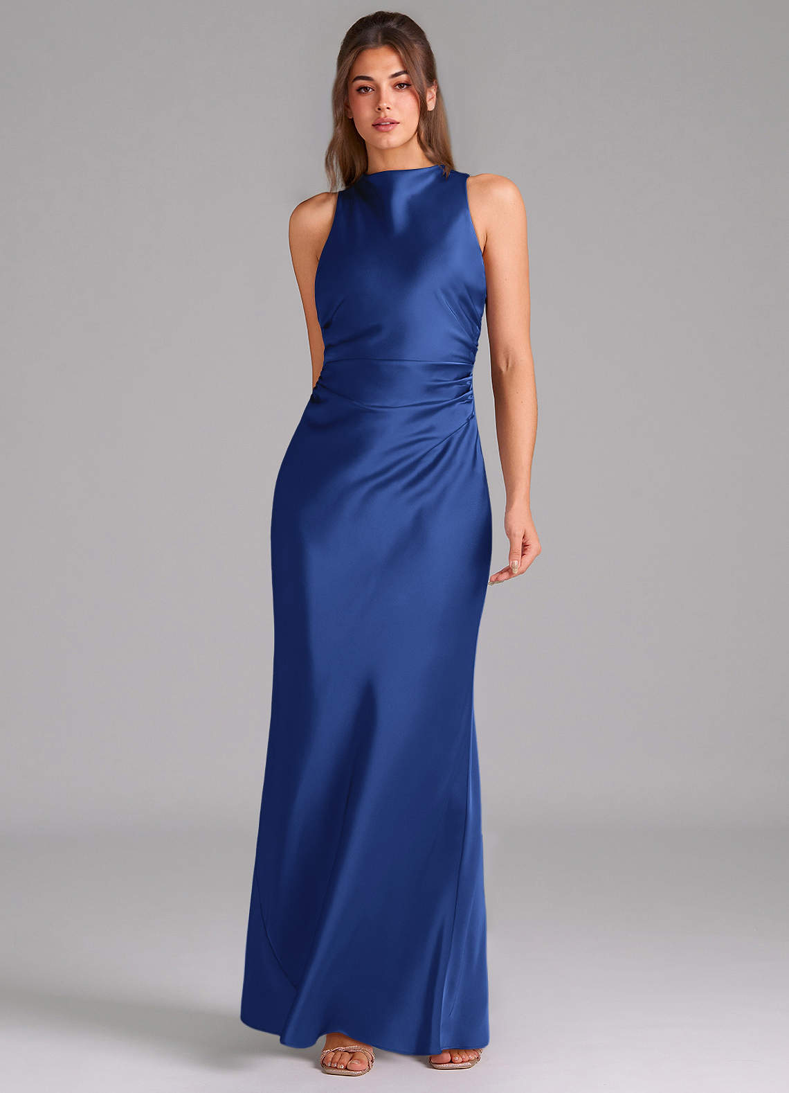 Evadne Sheath Scoop-Neck Stretch Satin Bridesmaid Dress in Royal Blue