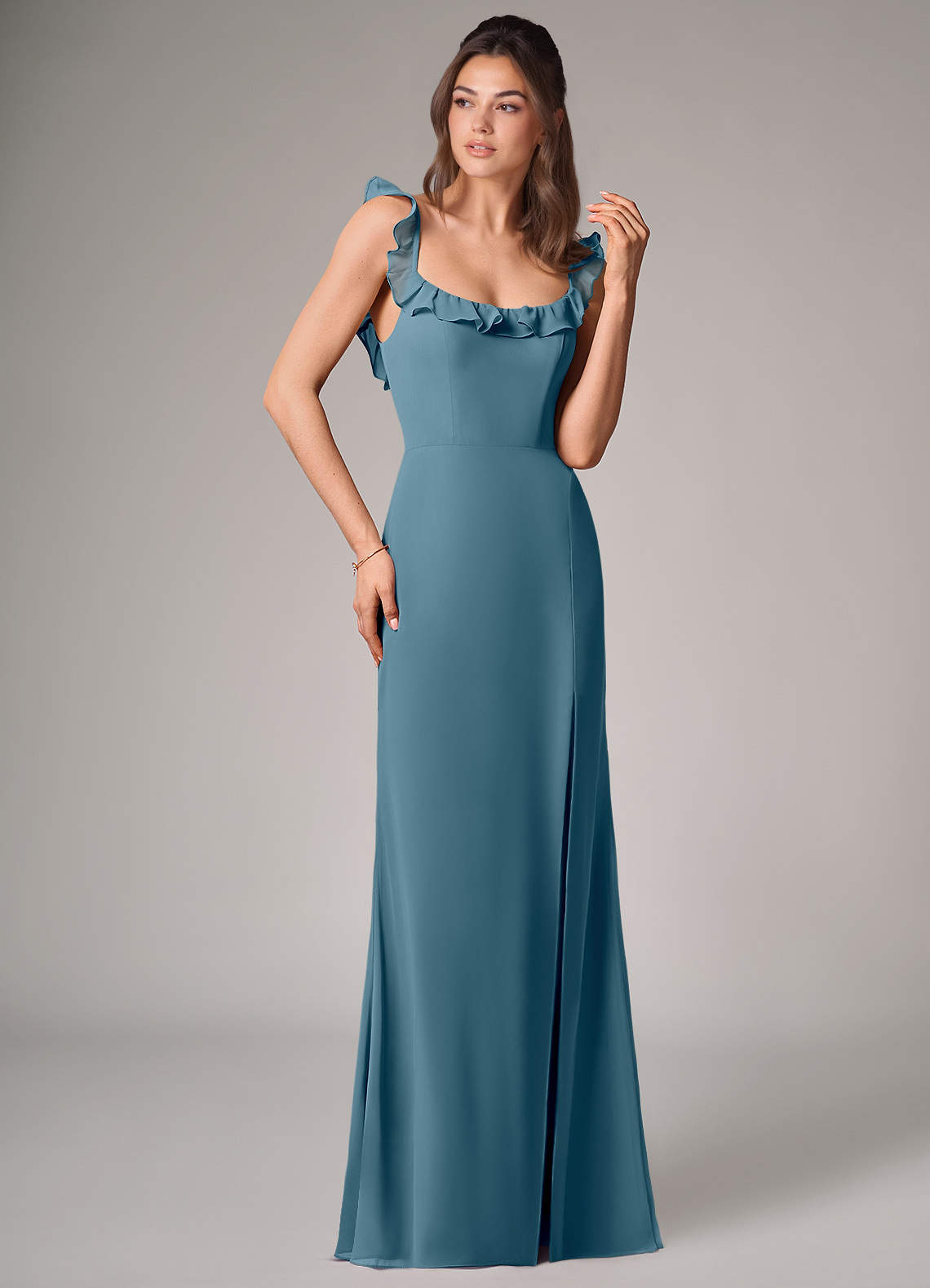 Callie Mermaid Scoop-Neck Chiffon Bridesmaid Dress in Bermuda