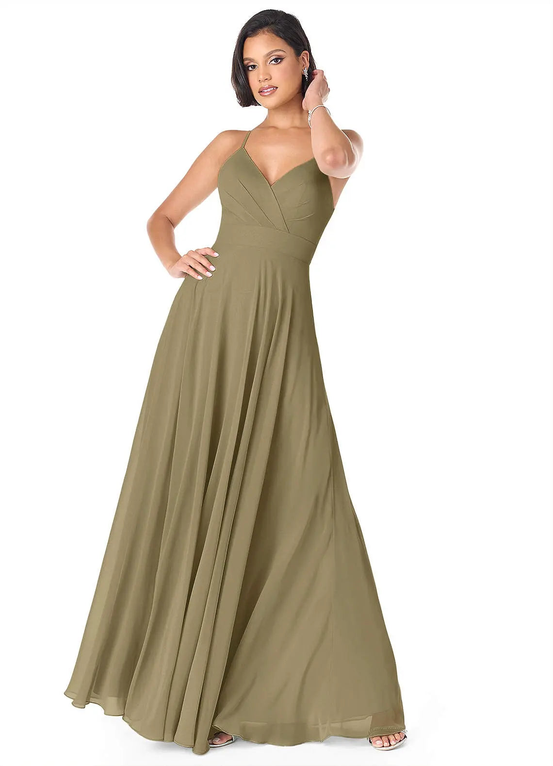 Avelina A-Line V-Neck Chiffon Bridesmaid Dress in Moss Green