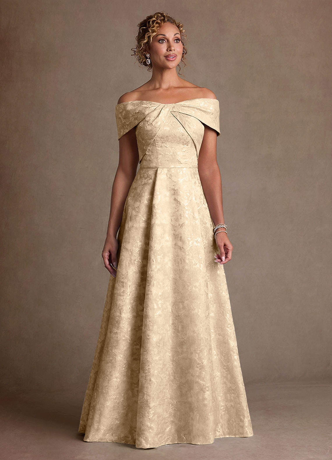 Harriett A-Line Off-the-Shoulder Jacquard Mother of the Bride Dress in champagne