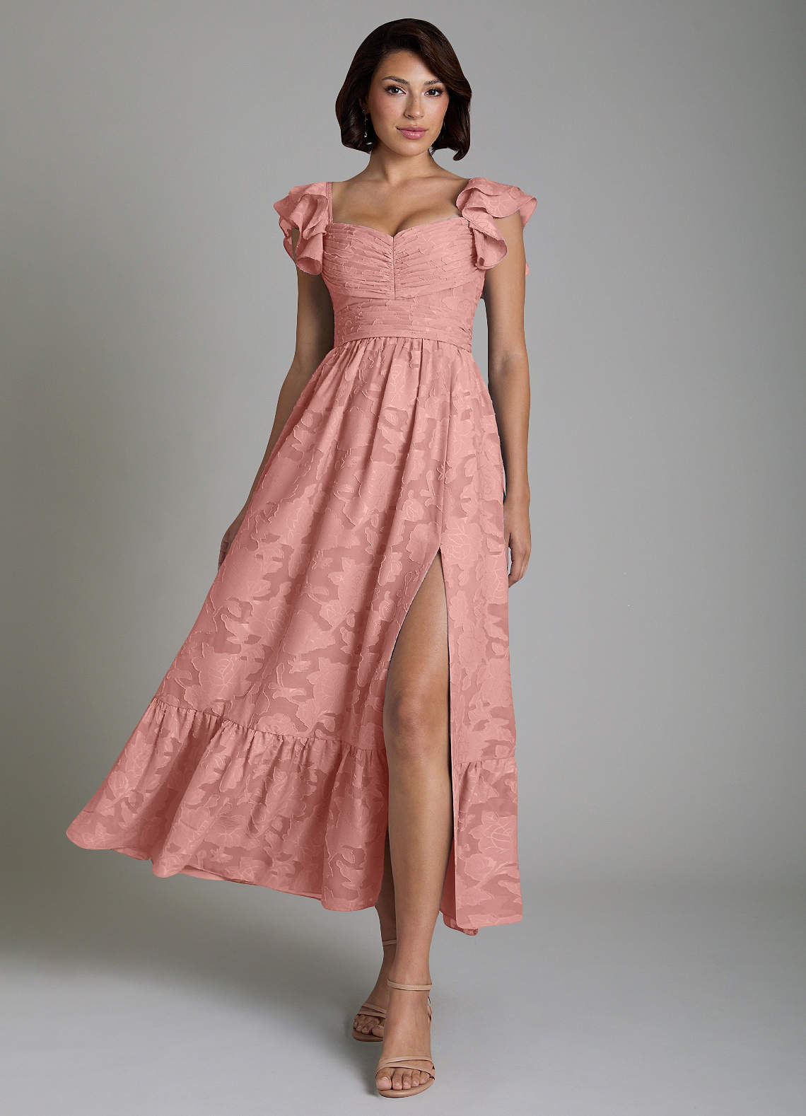 Anaya A-Line V-Neck Floral Burnout Bridesmaid Dress in Rosette