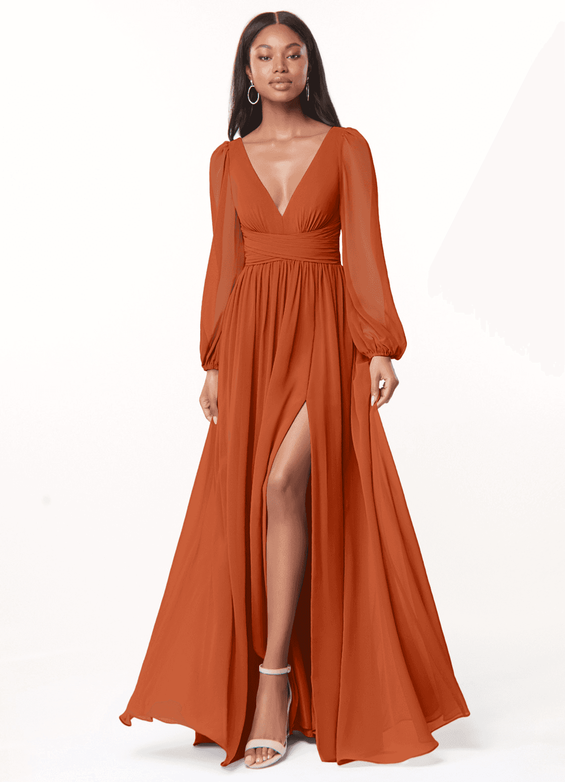 Norah A-Line V-Neck Chiffon Bridesmaid Dress in Burnt Orange