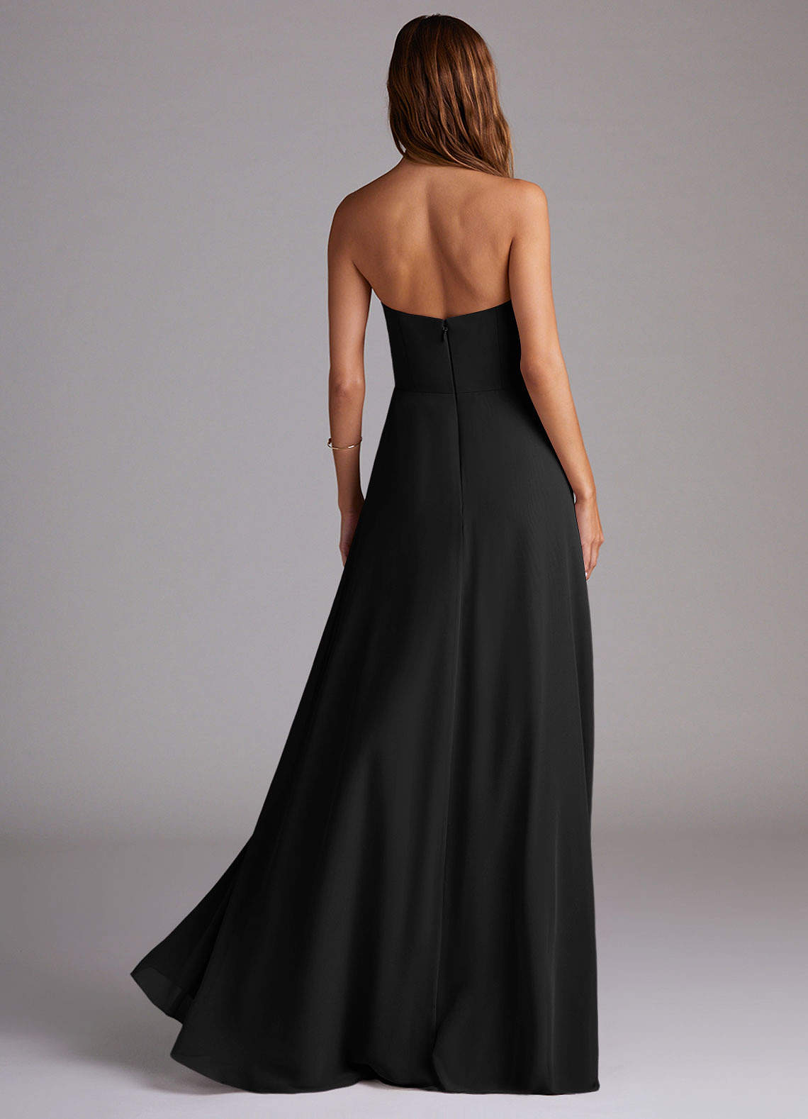 Wren A-Line Straight-Neck Chiffon Bridesmaid Dress in black