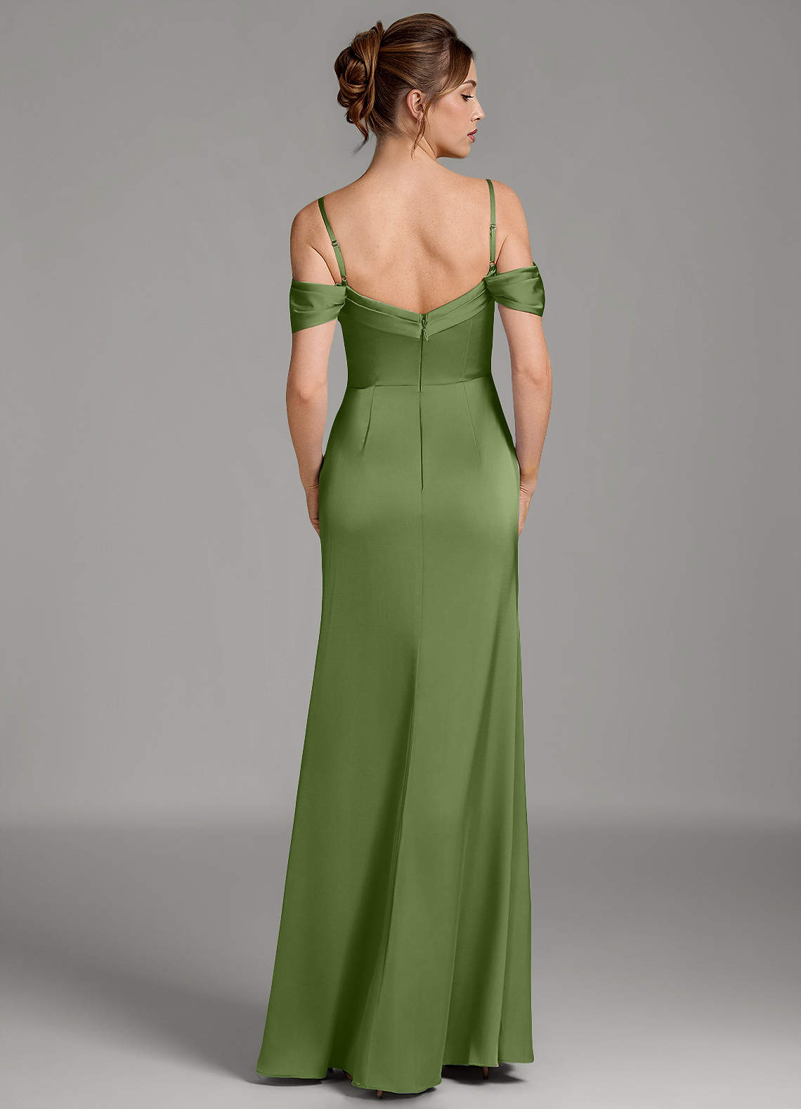Wyatt Mermaid Off-the-Shoulder Stretch Satin Bridesmaid Dress in Juniper