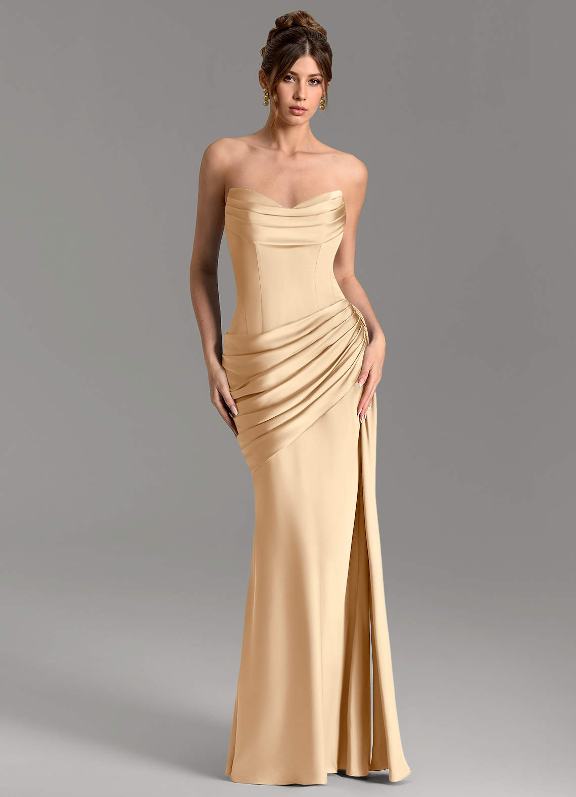 Zorah Mermaid Sweetheart Stretch Satin Bridesmaid Dress in Champagne