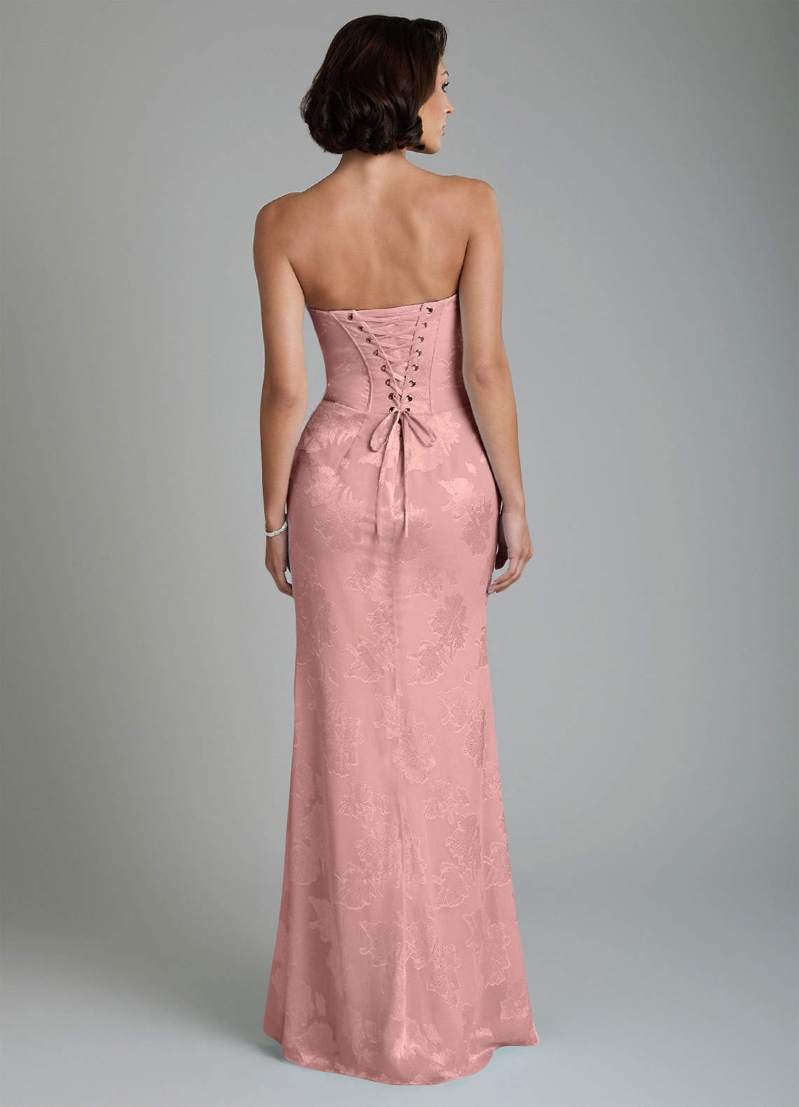 Ariah Mermaid Cowl-Neck Jacquard Bridesmaid Dress in Dusty Rose