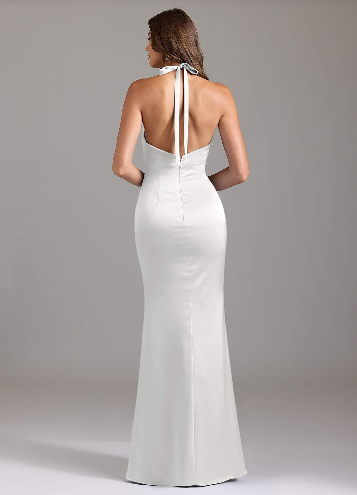 Valerie Mermaid V-Neck Stretch Satin Bridesmaid Dress in white