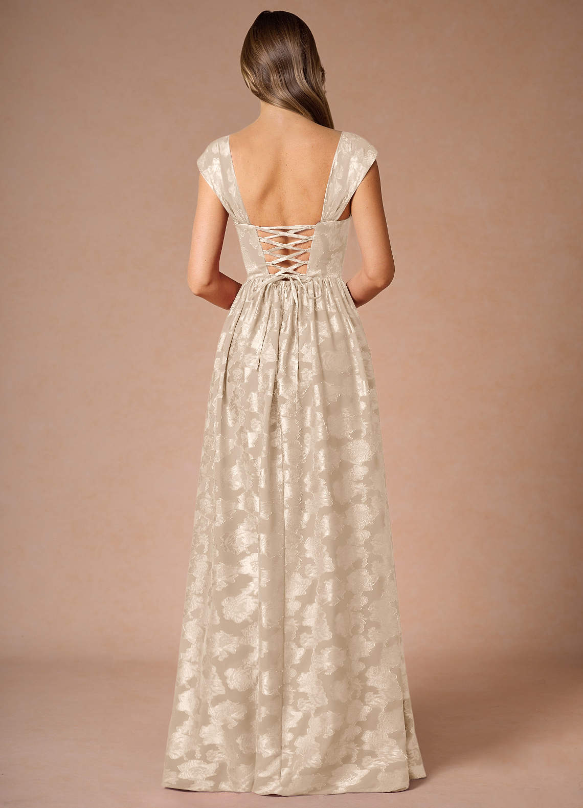 Hazel A-Line Cowl-Neck Fil Coupé Wedding Guest Dress in Cream