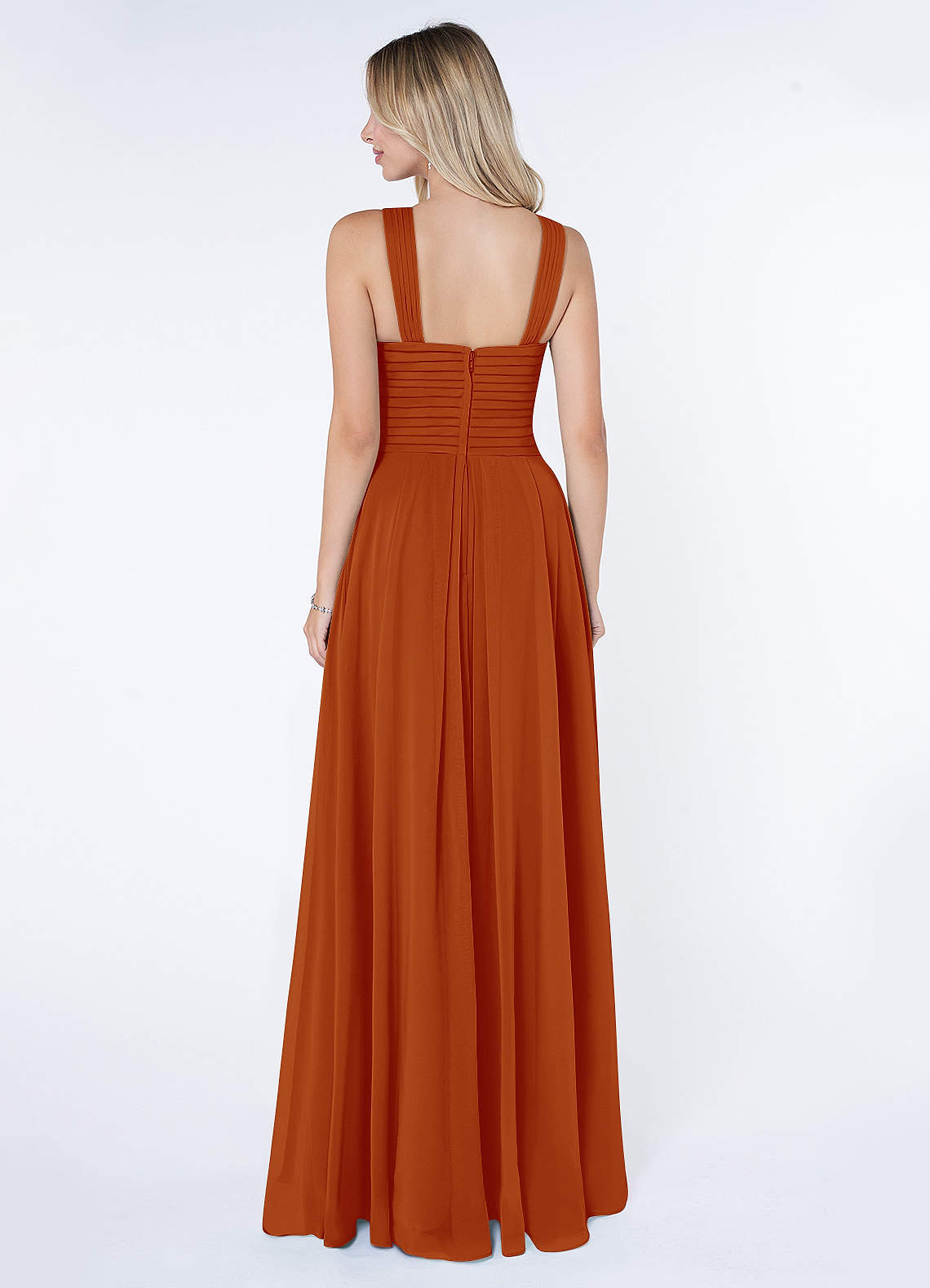 Kaleigh A-Line Halter Chiffon Bridesmaid Dress in Paprika