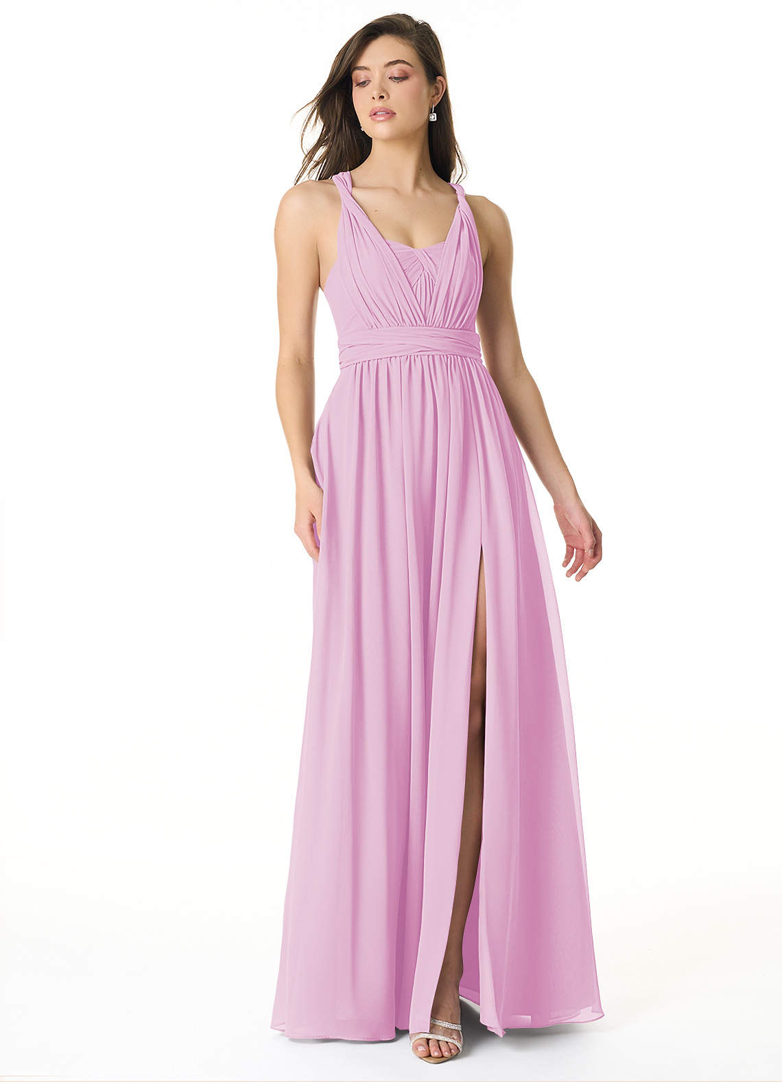 Olani A-Line V-Neck Chiffon Bridesmaid Dress in candy pink