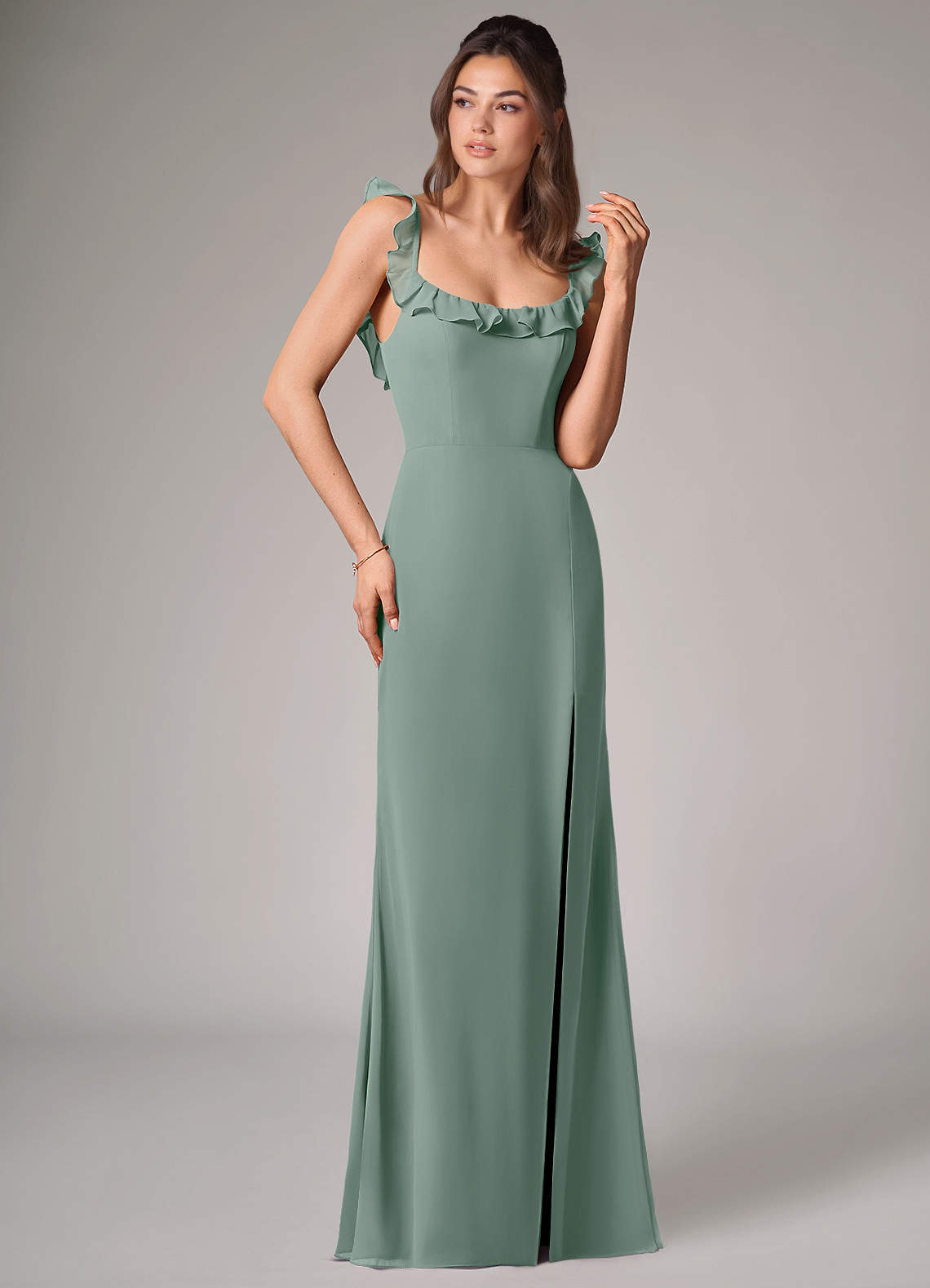 Callie Mermaid Scoop-Neck Chiffon Bridesmaid Dress in Silver Sage