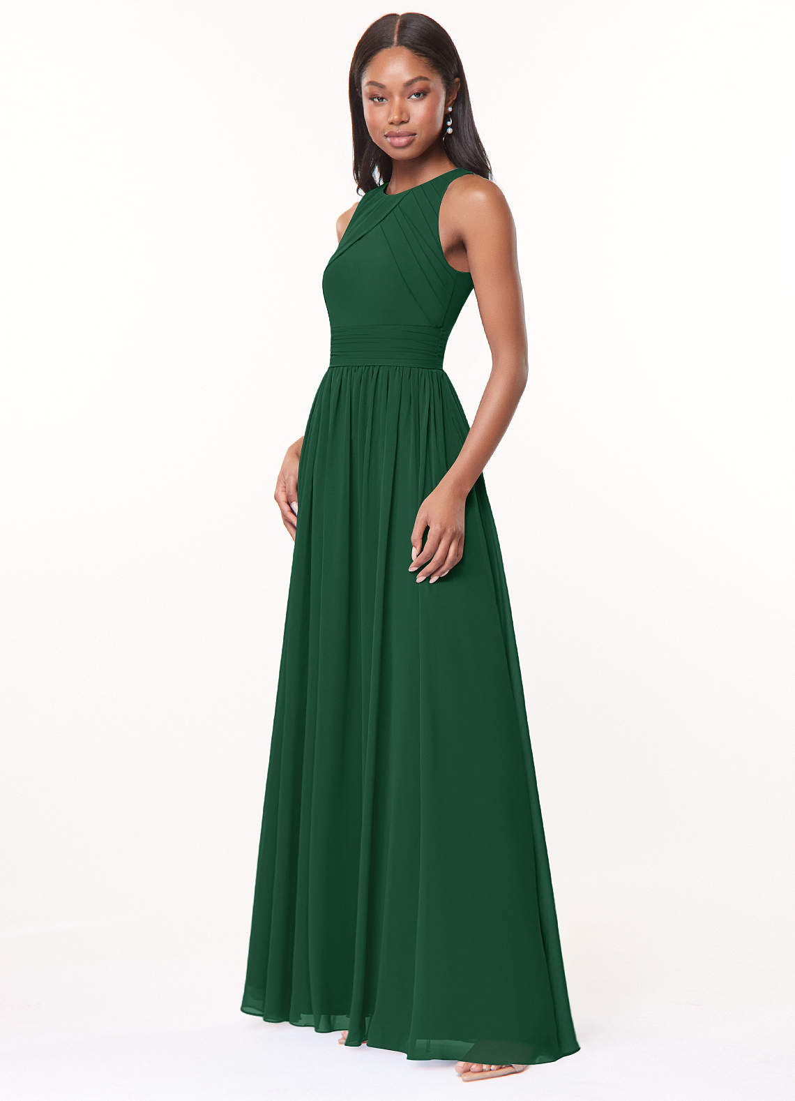 Harper A-Line Scoop-Neck Chiffon Bridesmaid Dress in Dark Green