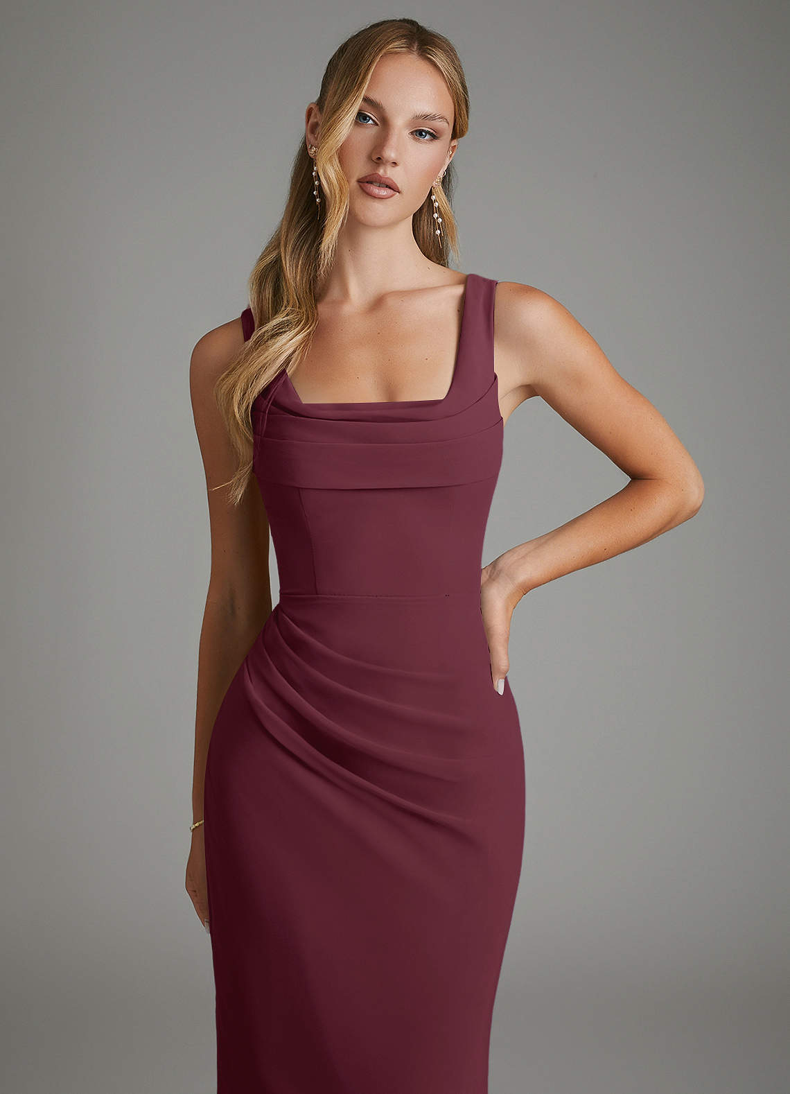 Asa Sheath Square-Neck Chiffon Bridesmaid Dress in Cabernet
