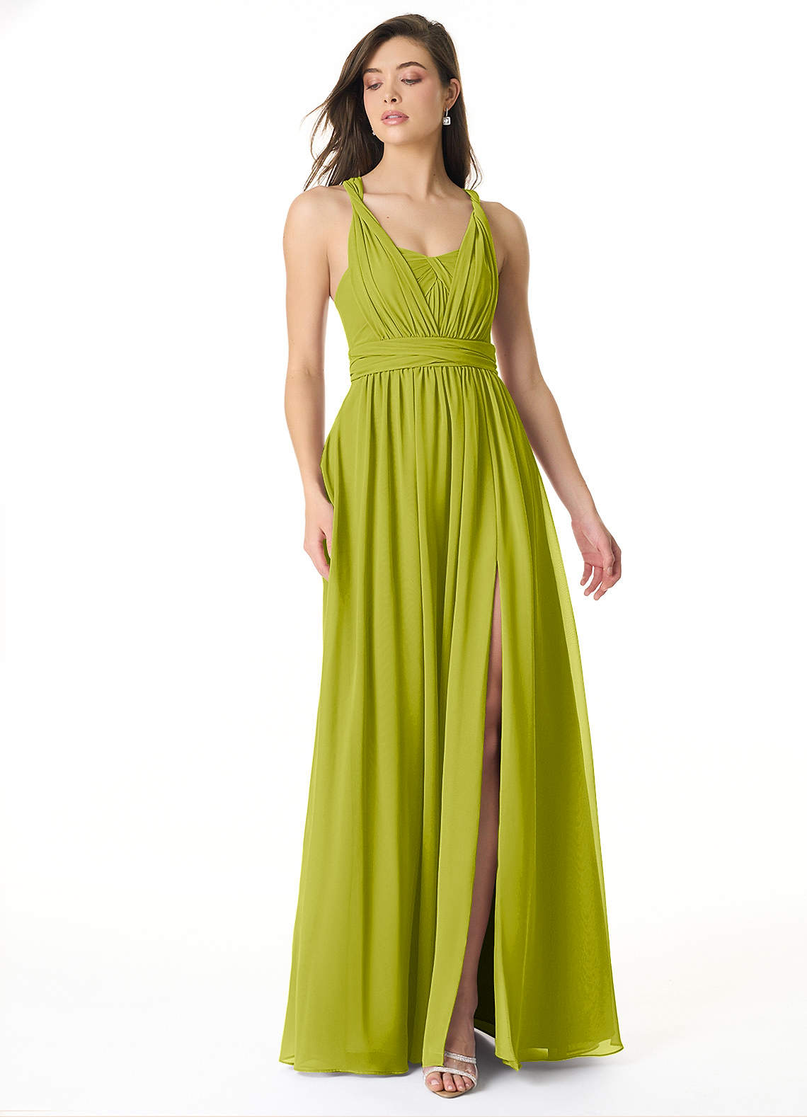 Olani A-Line V-Neck Chiffon Bridesmaid Dress in Lemongrass