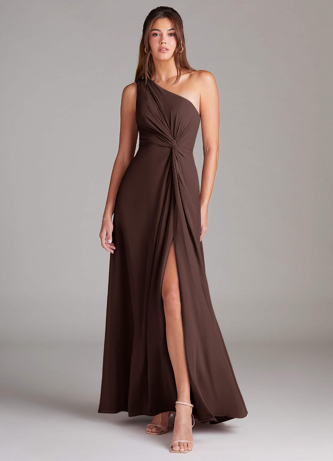 Brooke A-Line One-Shoulder Chiffon Bridesmaid Dress in Ganache