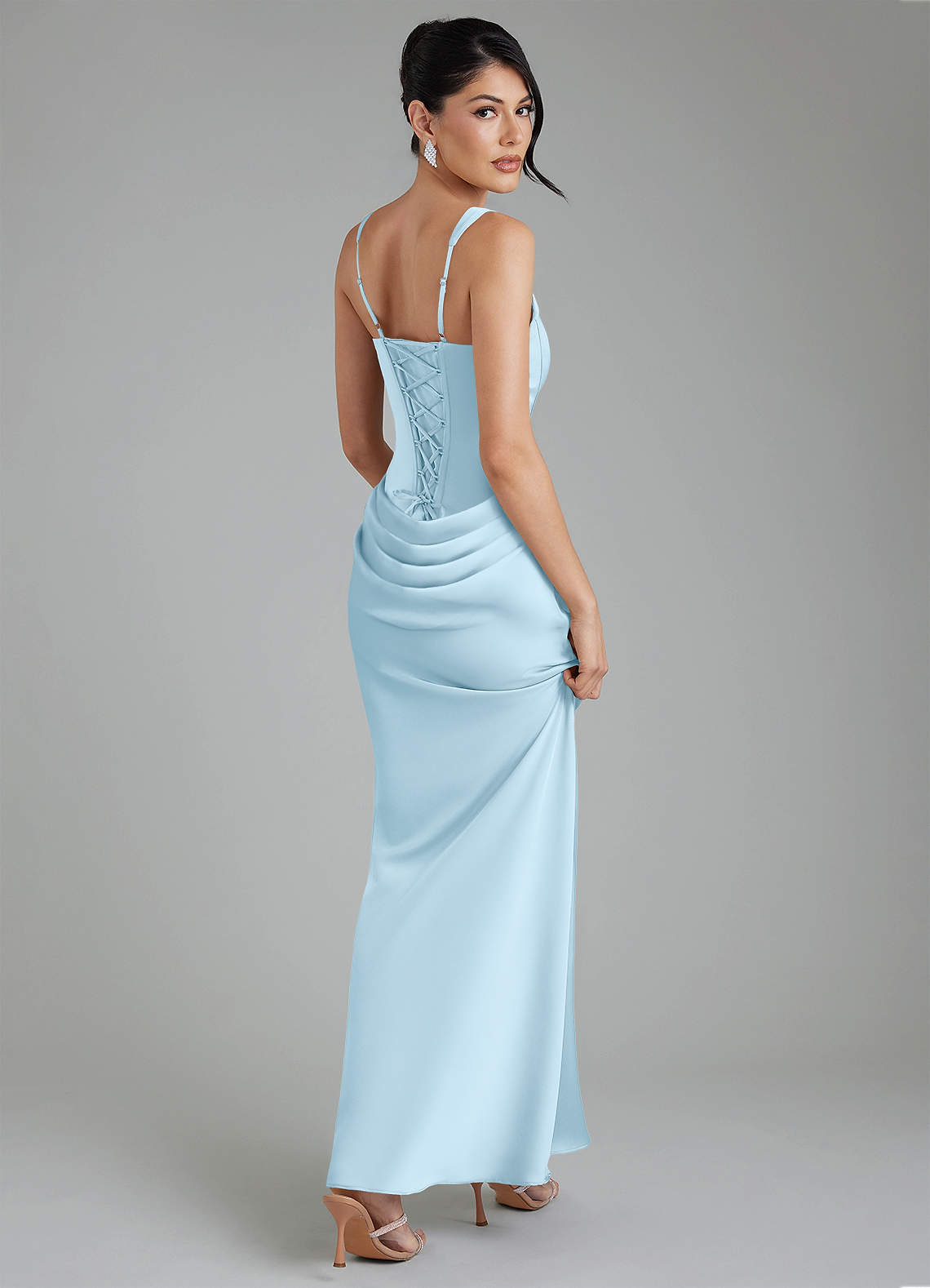 Etta Mermaid Square-Neck Stretch Satin Bridesmaid Dress in Sky Blue
