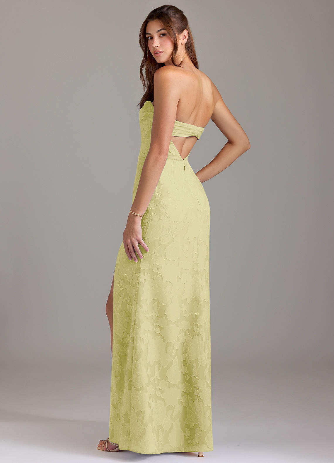 Leonis Sheath Strapless Floral Burnout Bridesmaid Dress in Lemon Sorbet