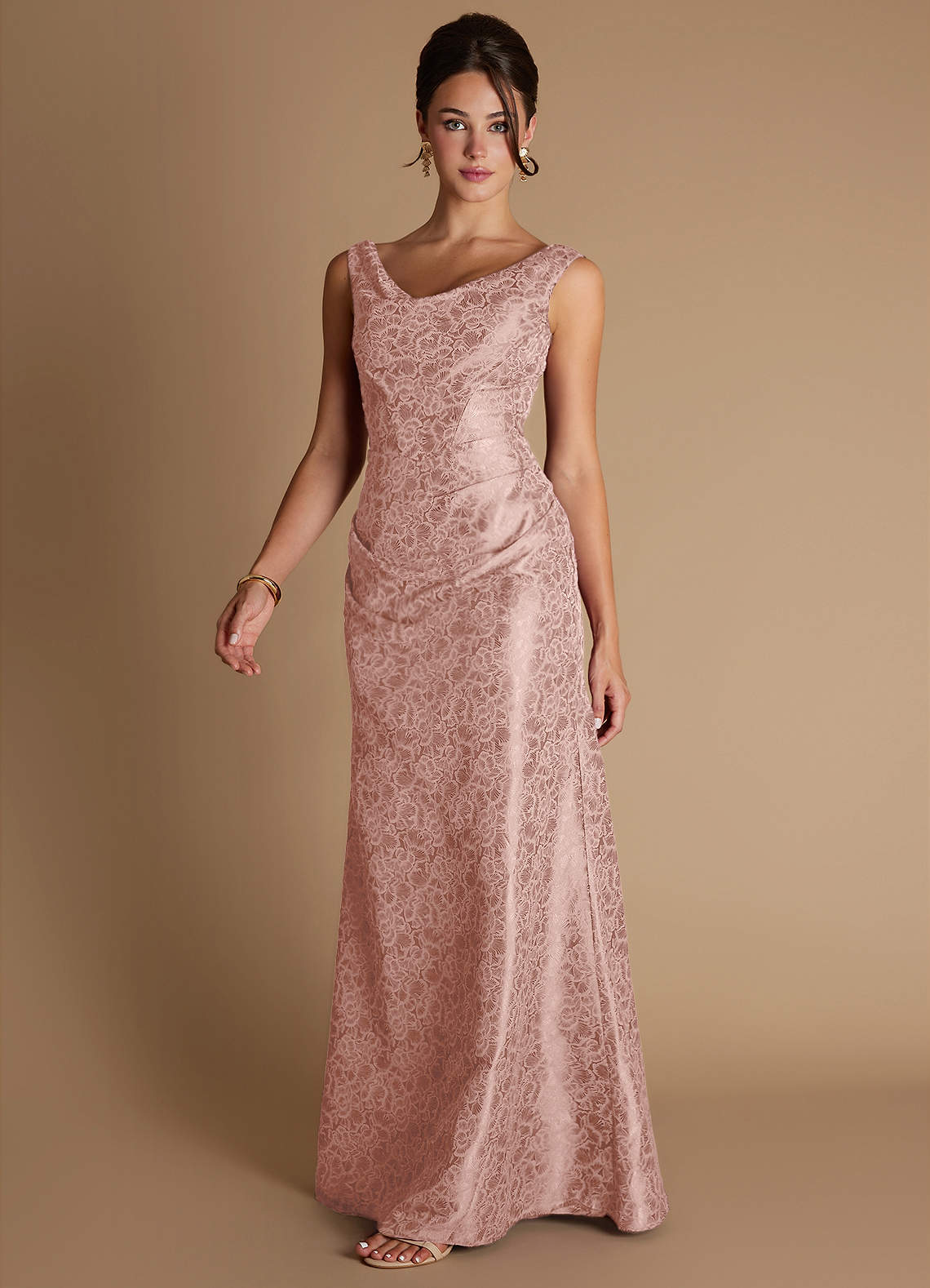 Kiana Mermaid Scoop-Neck Jacquard Wedding Guest Dress in Light Pink