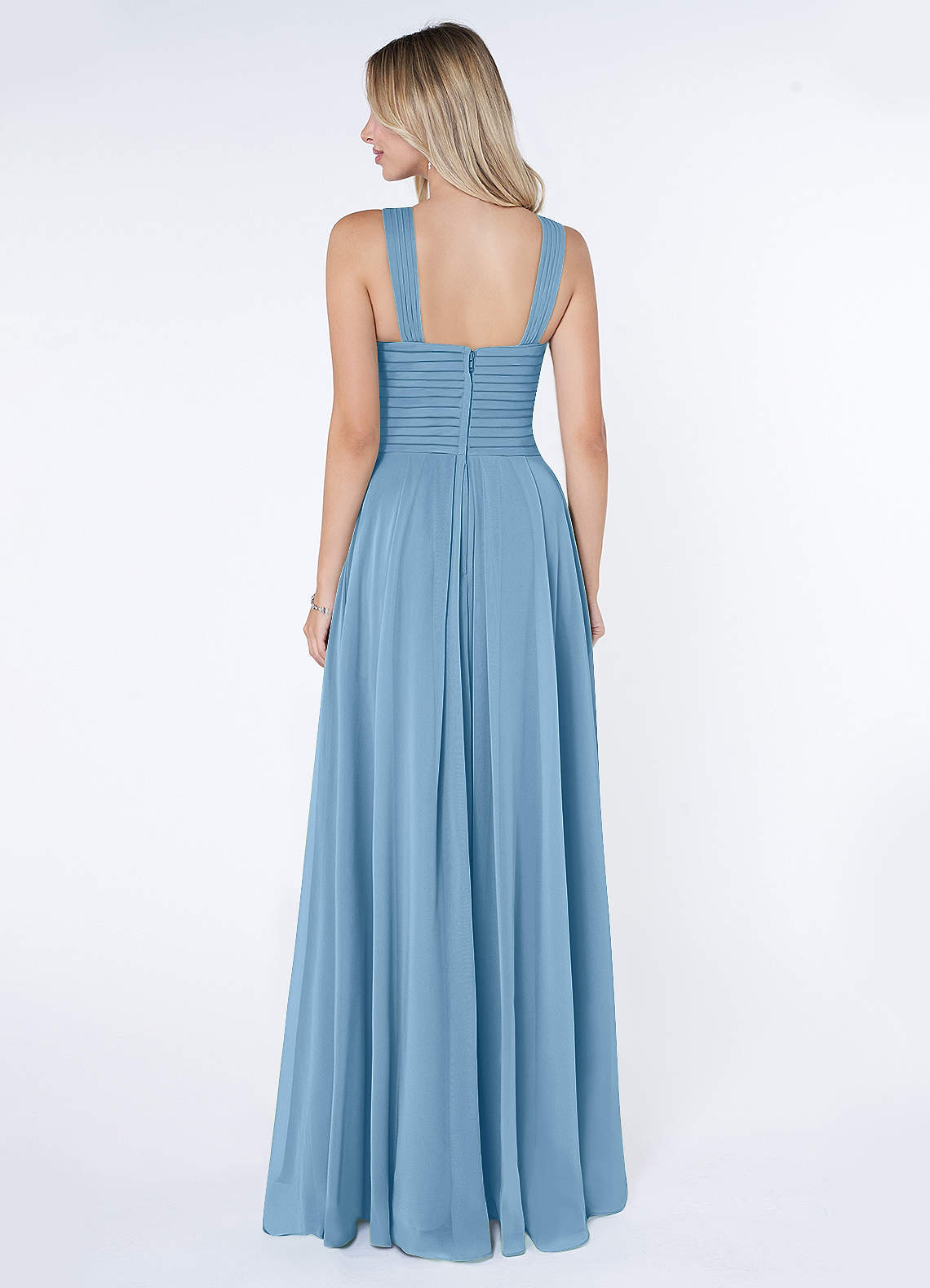 Kaleigh A-Line Halter Chiffon Bridesmaid Dress in Steel Blue