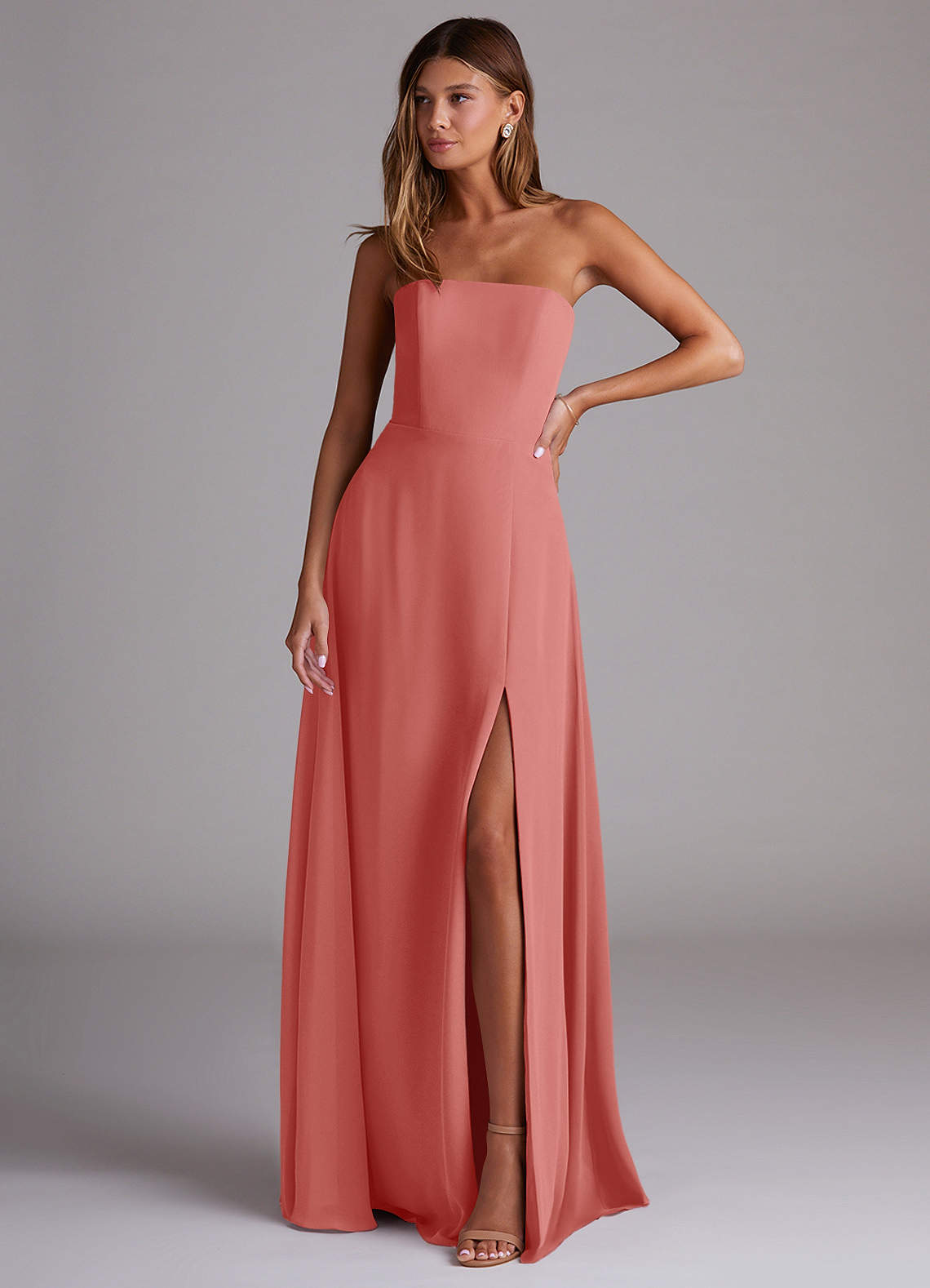 Wren A-Line Straight-Neck Chiffon Bridesmaid Dress in Antique Rose