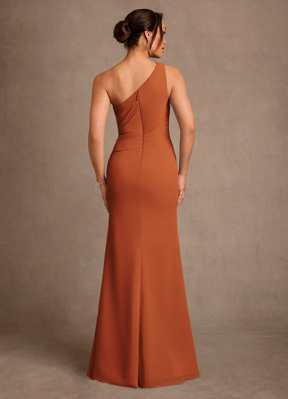 Floy Sheath One-Shoulder Chiffon Mother of the Bride Dress in Burnt Orange