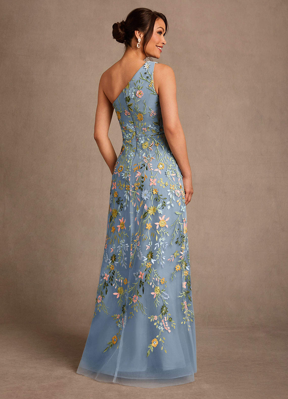 Bertie A-Line One-Shoulder Lace Mother of the Bride Dress in dusty blue